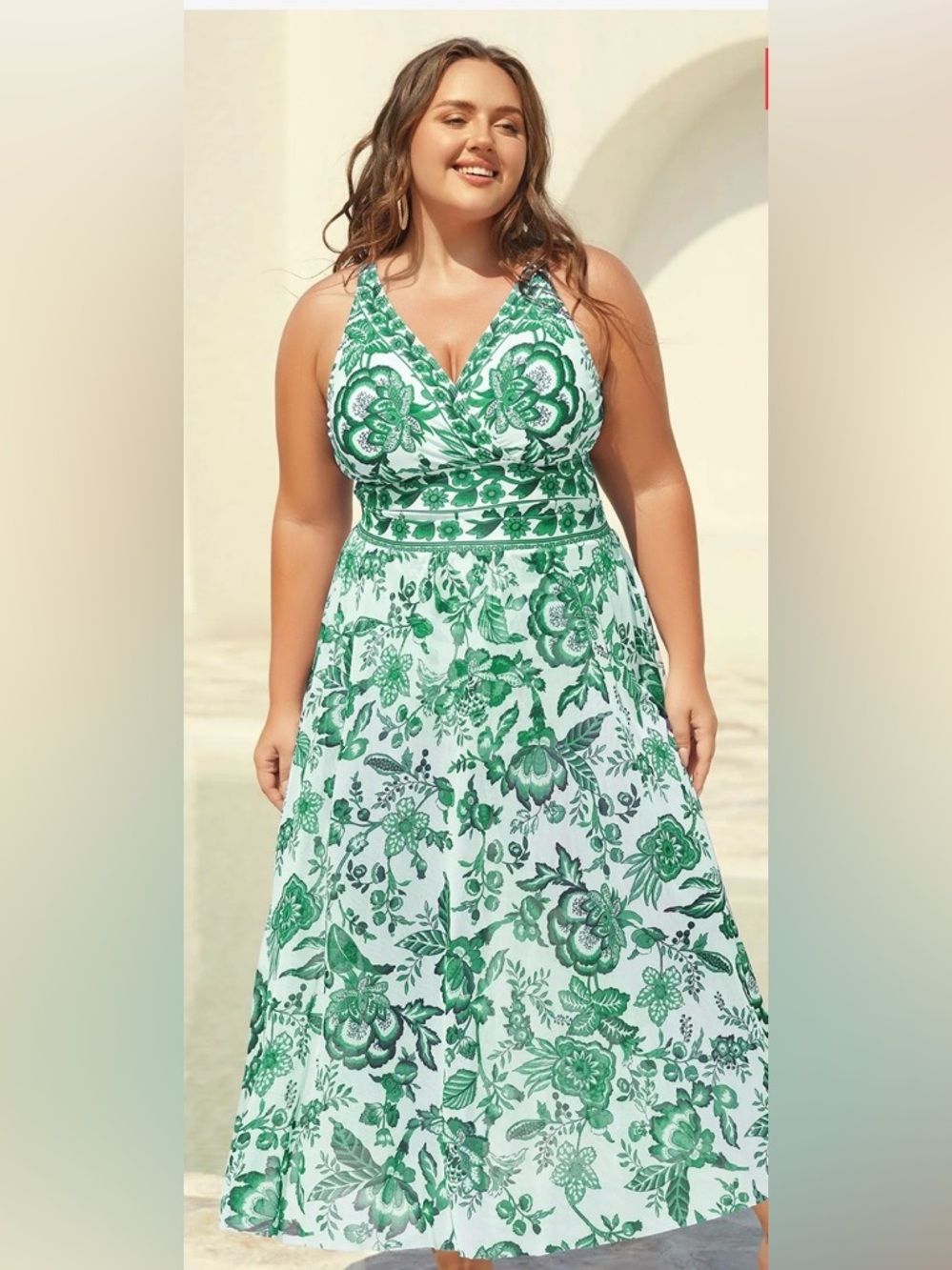 Shape Curve bathing suit & maxi skirt coverup set in green print